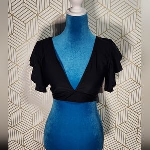 Womens black crop top with sleeve (Size L)